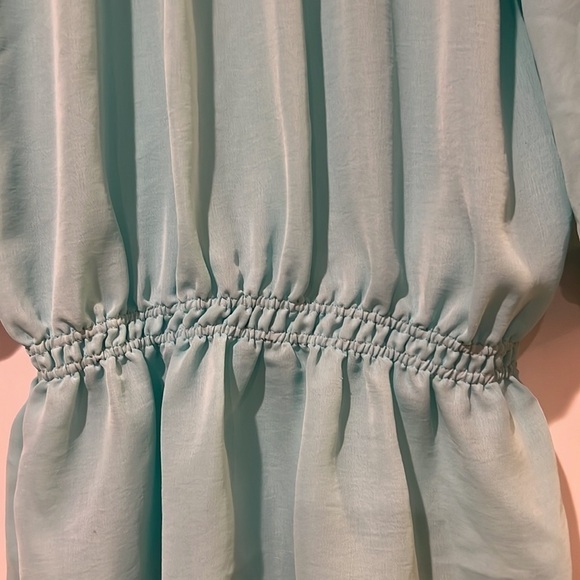 Willi Smith pleated peplum short puff sleeve semi sheer blouse - Picture 6 of 9